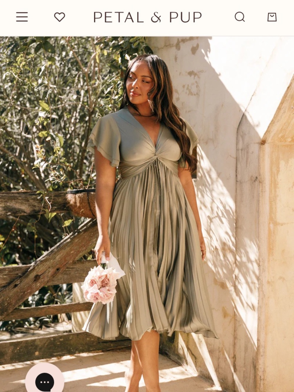 Petal & Pup Olive Sage Twist-Bodice Pleated Midi Dress